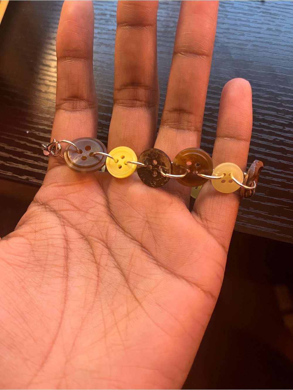 Handmade Button Link Bracelet in Yellow and Brown